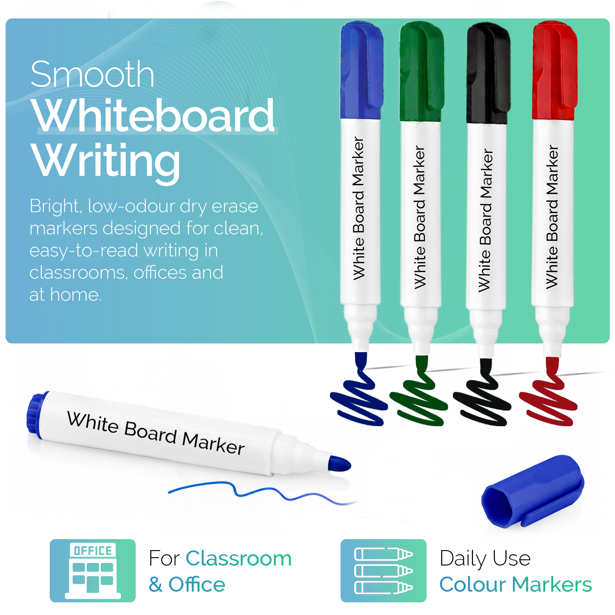 Whiteboard Marker Pens, Bullet Tip, Pack of 10