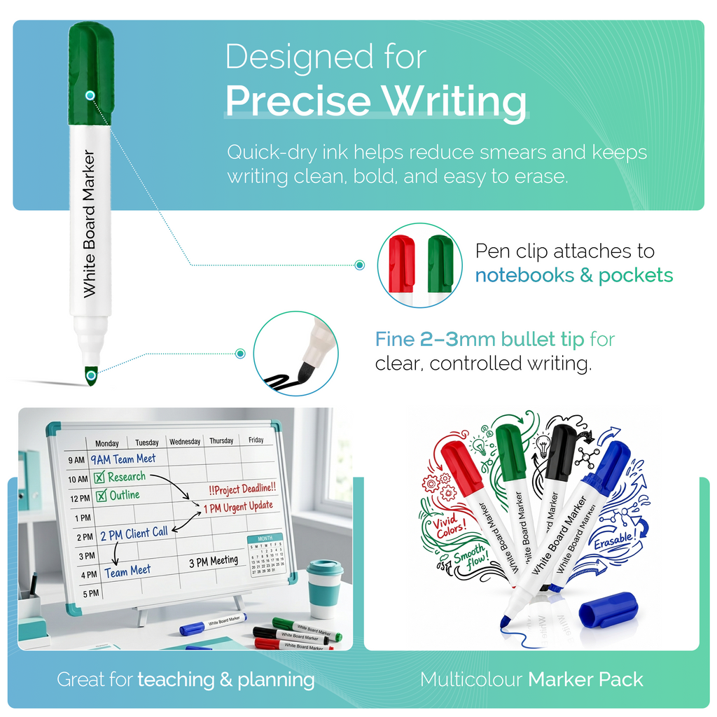 Whiteboard Marker Pens, Bullet Tip, Pack of 10
