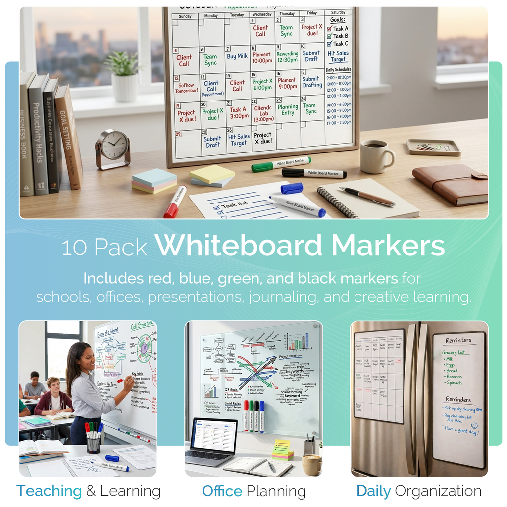 Whiteboard Marker Pens, Bullet Tip, Pack of 10