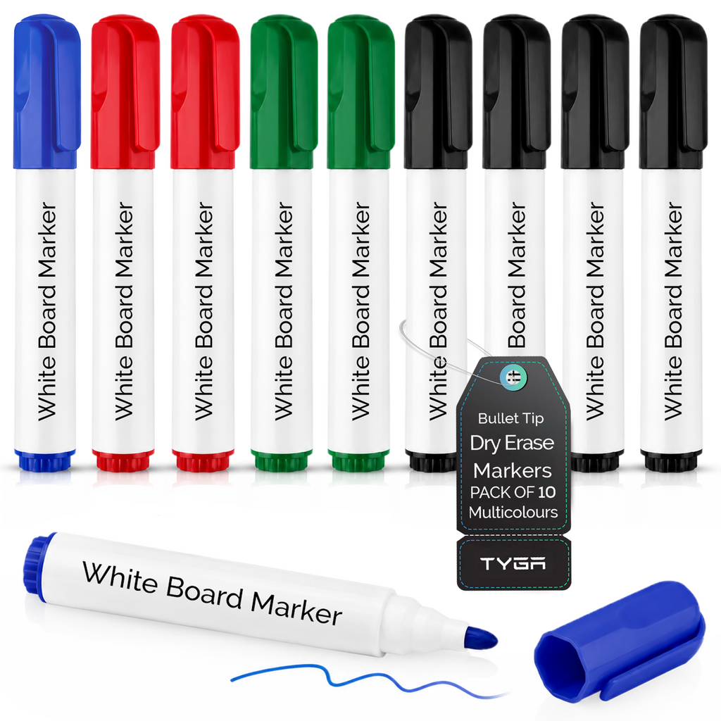 Whiteboard Marker Pens, Bullet Tip, Pack of 10