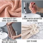 Coral Velvet Hand Towel with Hanging Loop, Soft & Absorbent, Pack of 1