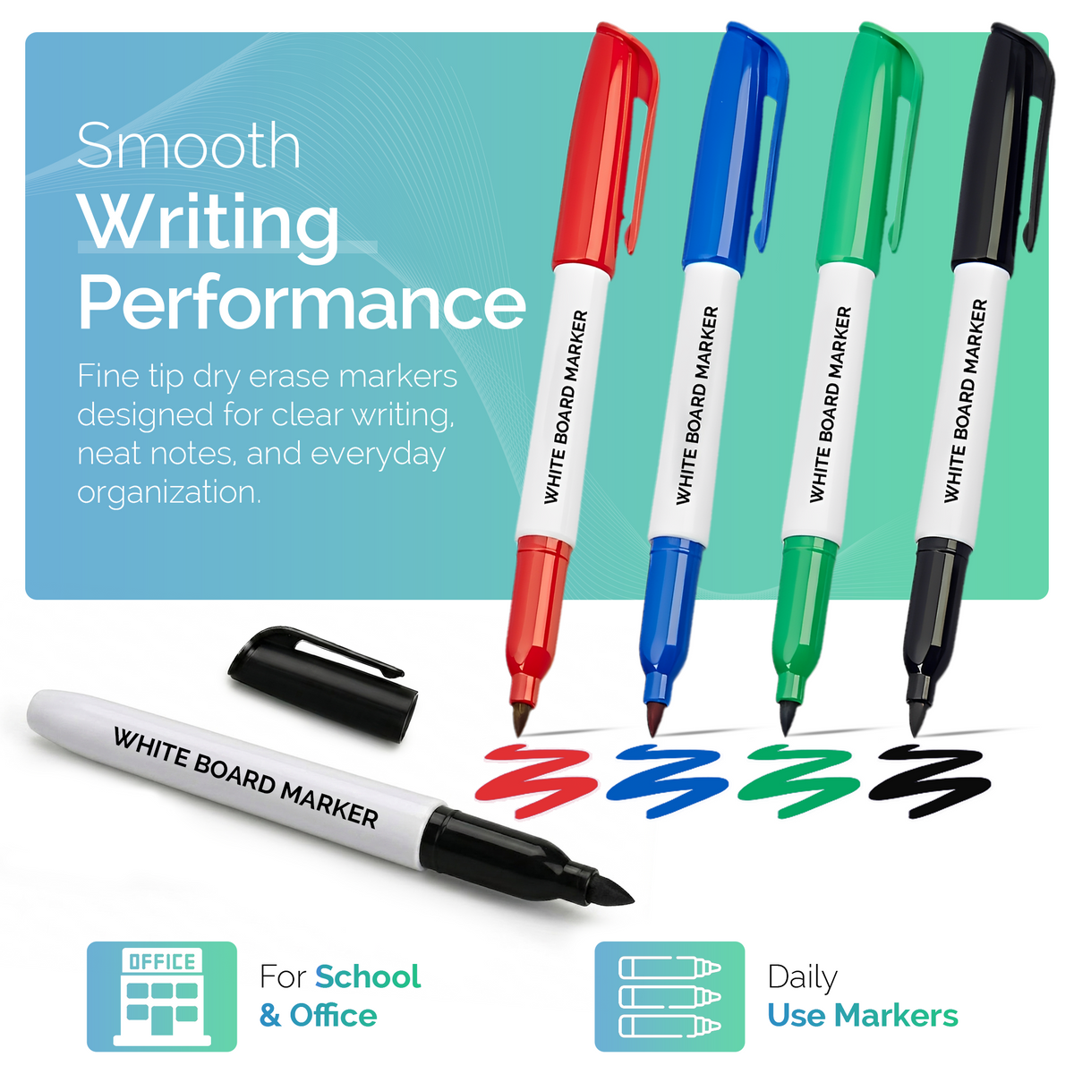 Dry Wipe Whiteboard Markers, 3mm Fine Tip, Pack of 12