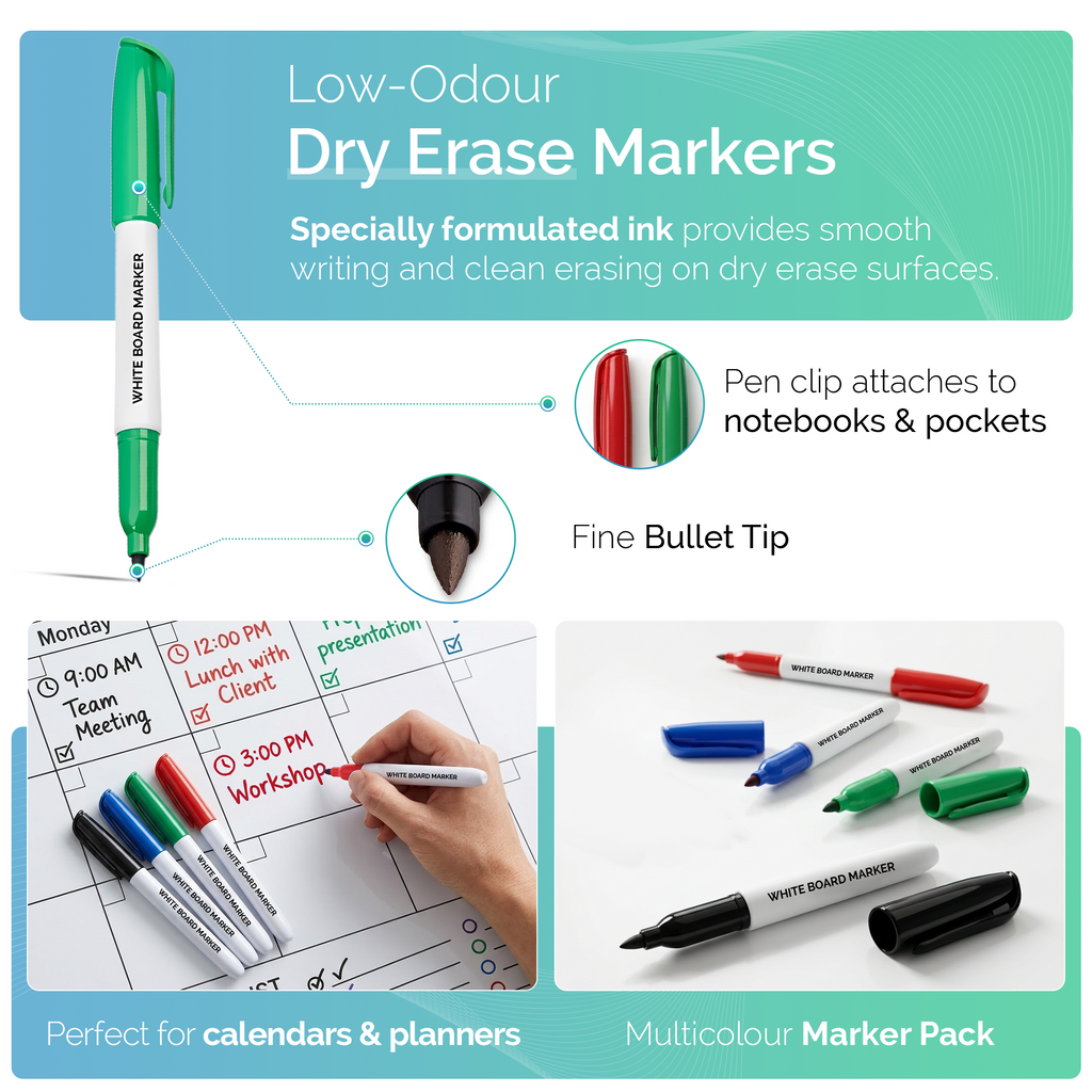 Dry Wipe Whiteboard Markers, 3mm Fine Tip, Pack of 12