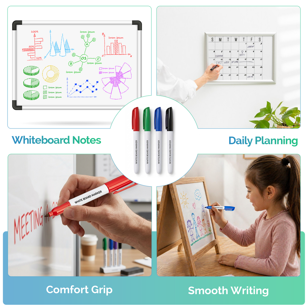 Dry Wipe Whiteboard Markers, 3mm Fine Tip, Pack of 12