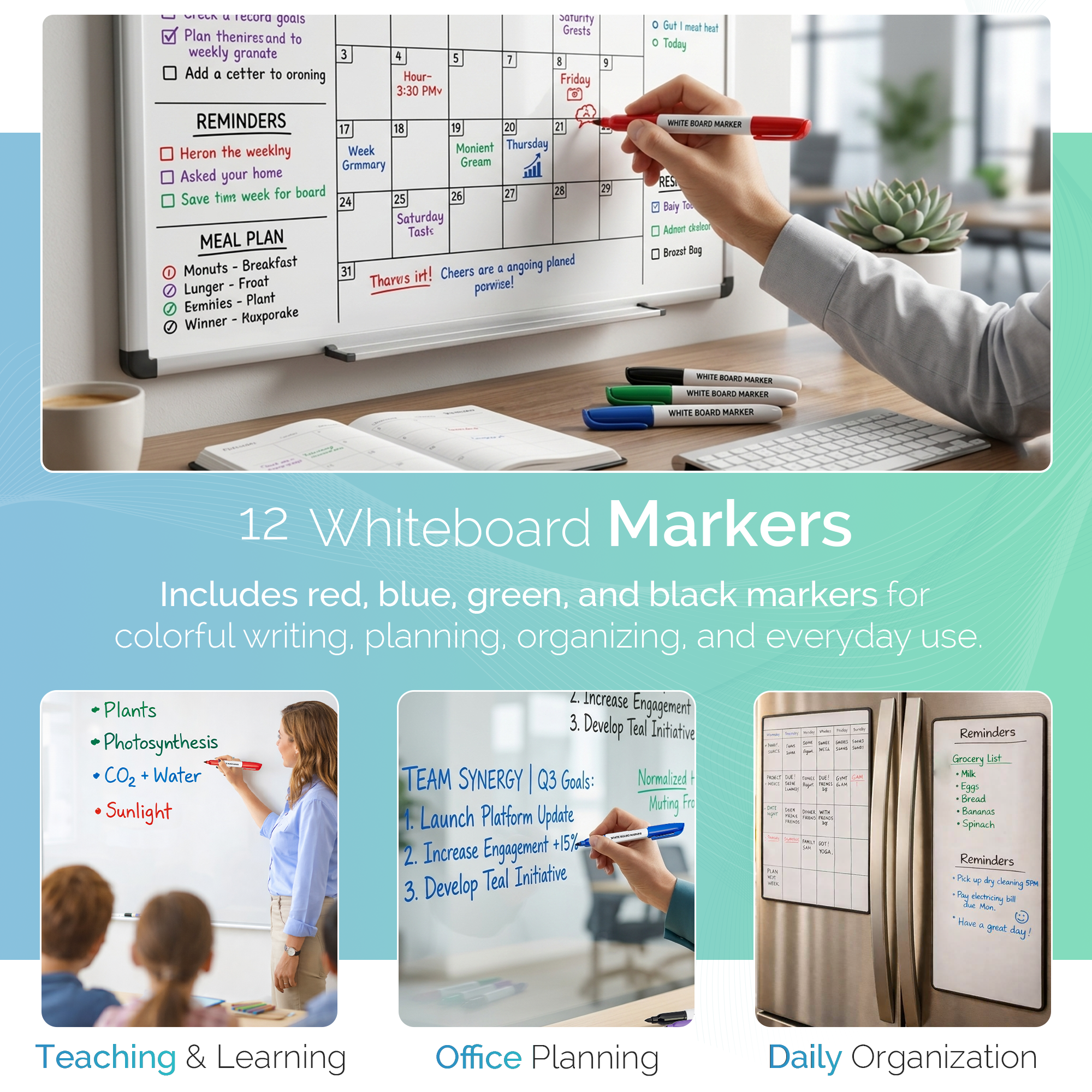Dry Wipe Whiteboard Markers, 3mm Fine Tip, Pack of 12