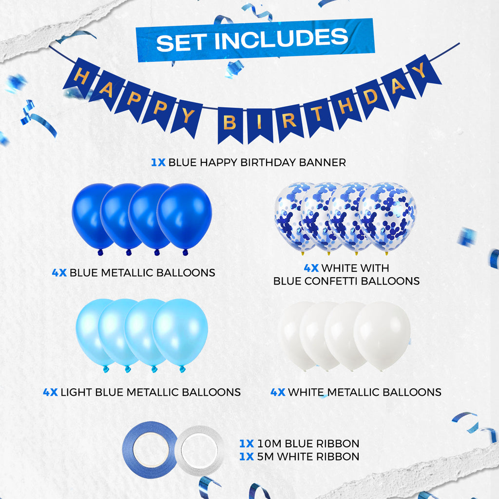 Birthday Balloon Decoration Set, Blue, 16 Balloons