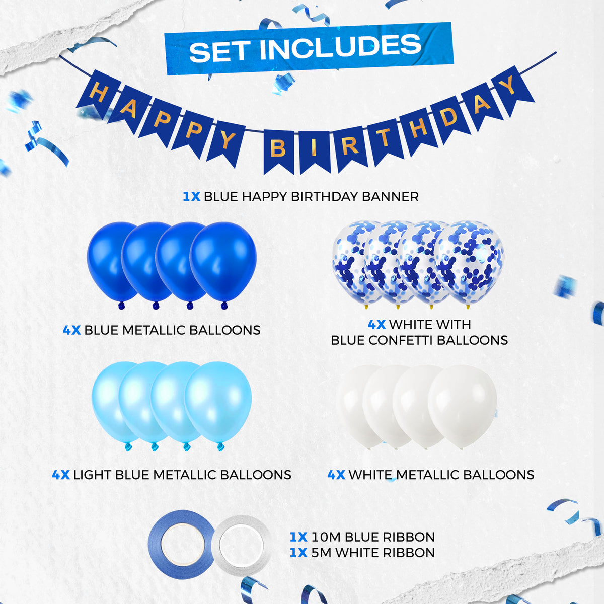 Birthday Balloon Decoration Set, Blue, 16 Balloons