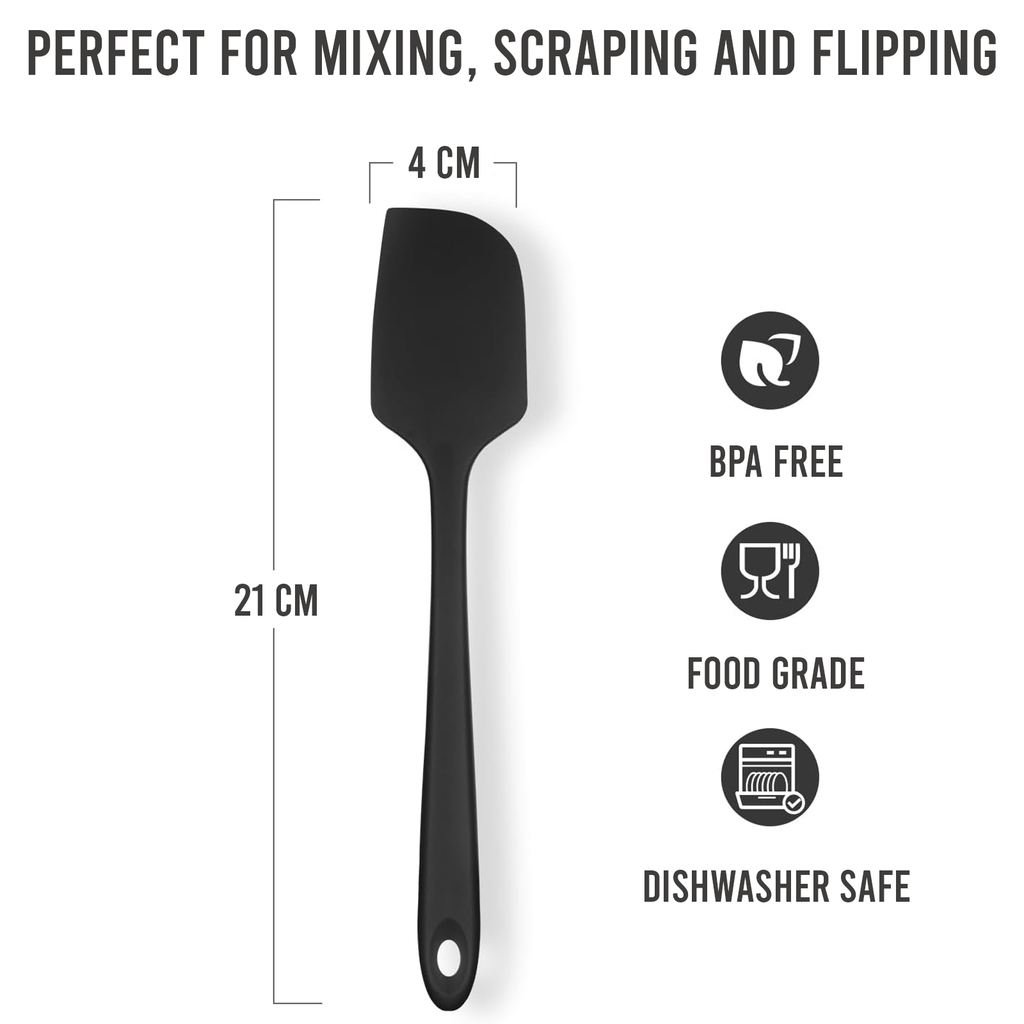 Heat Resistant Silicone Spatula, Non Stick One Piece Design, Black, Pack of 1
