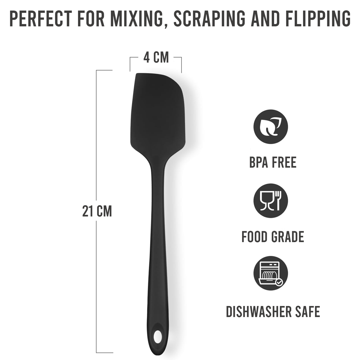 Heat Resistant Silicone Spatula, Non Stick One Piece Design, Black, Pack of 1