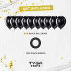 Latex Balloons with Ribbon, Black, 12 Inch, Pack of 50