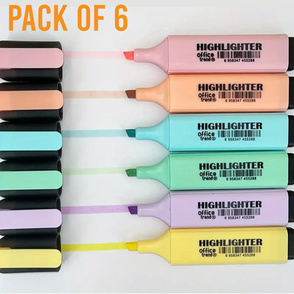 Highlighters, Chisel Tip Marker Pens, Pack of 6