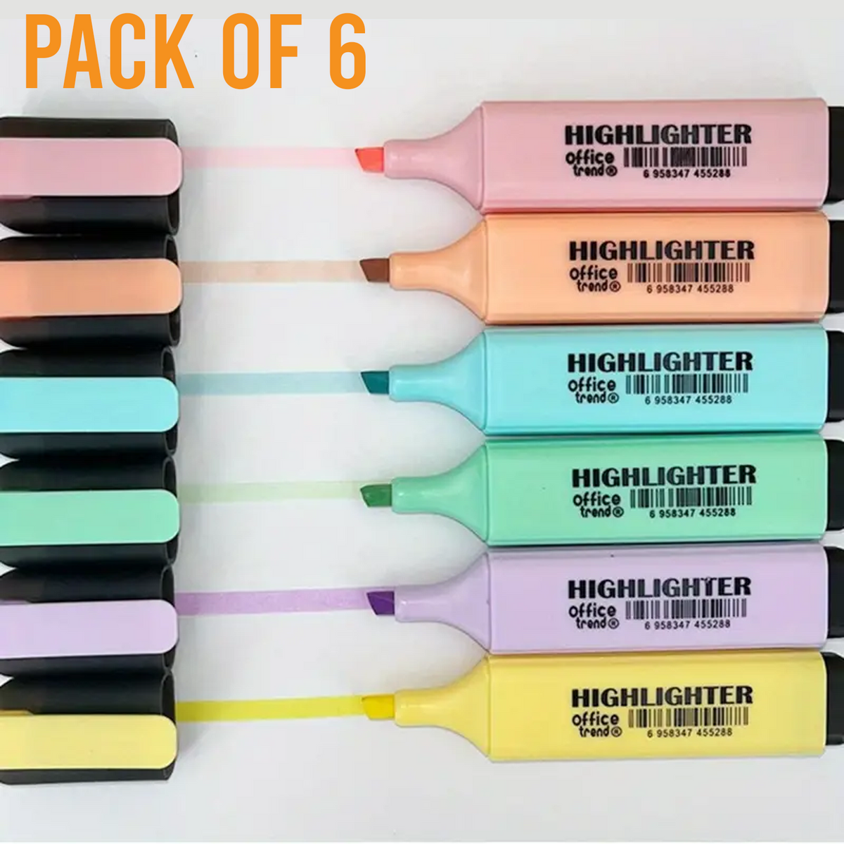 Highlighters, Chisel Tip Marker Pens, Pack of 6