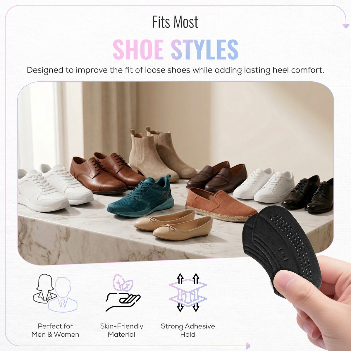 Self Adhesive Thick Heel Cushion Pads, Heel Inserts, 1 Pair