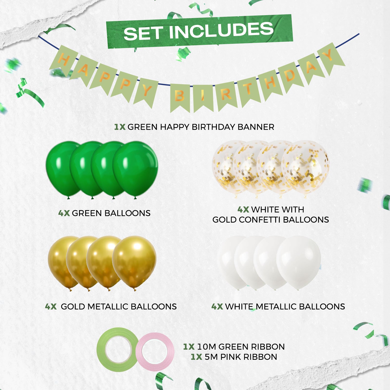 Birthday Balloon Decoration Set, Green, 16 Balloons