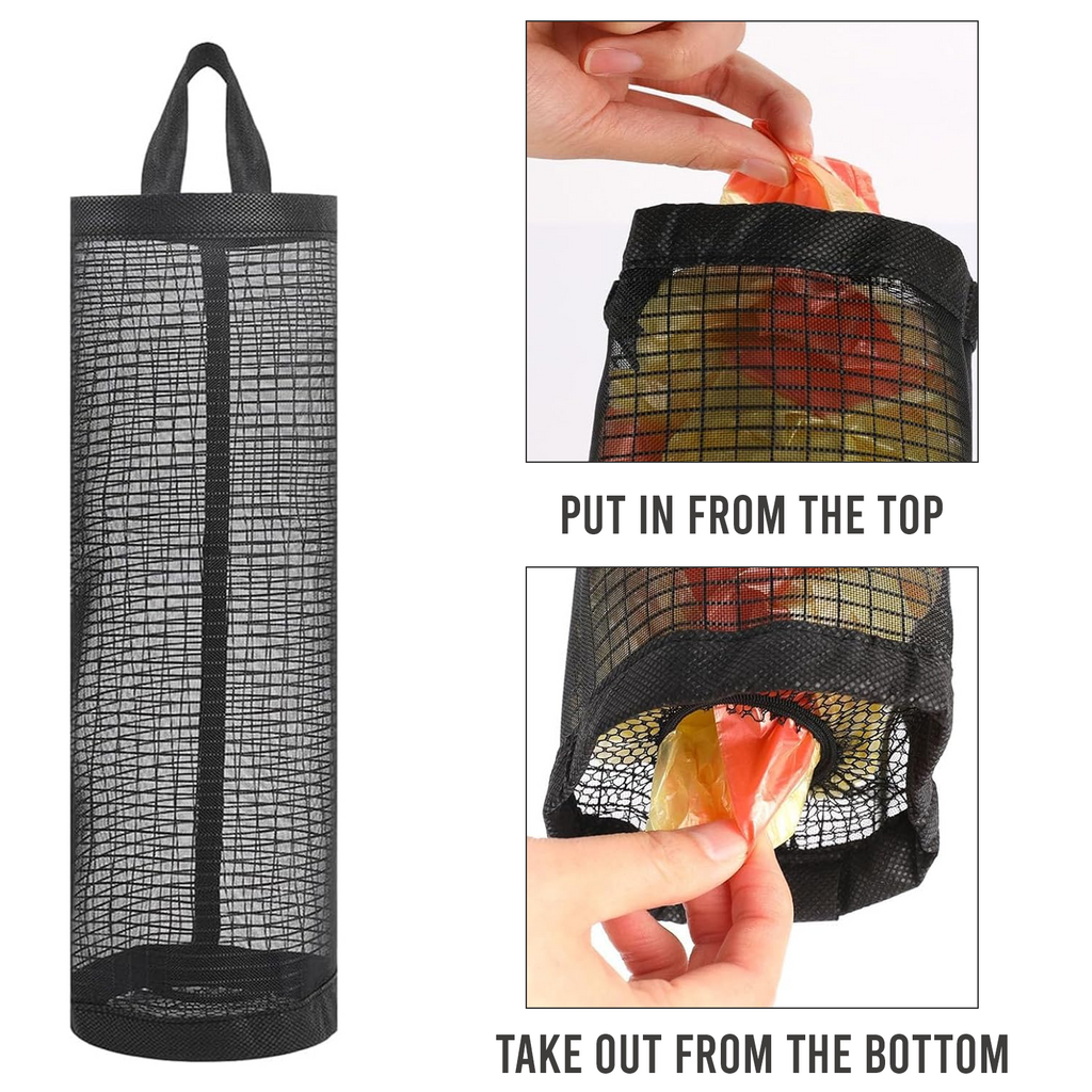 Wall Mounted Foldable Plastic Bag Holder, Reusable Storage Rack, Black, Pack of 1