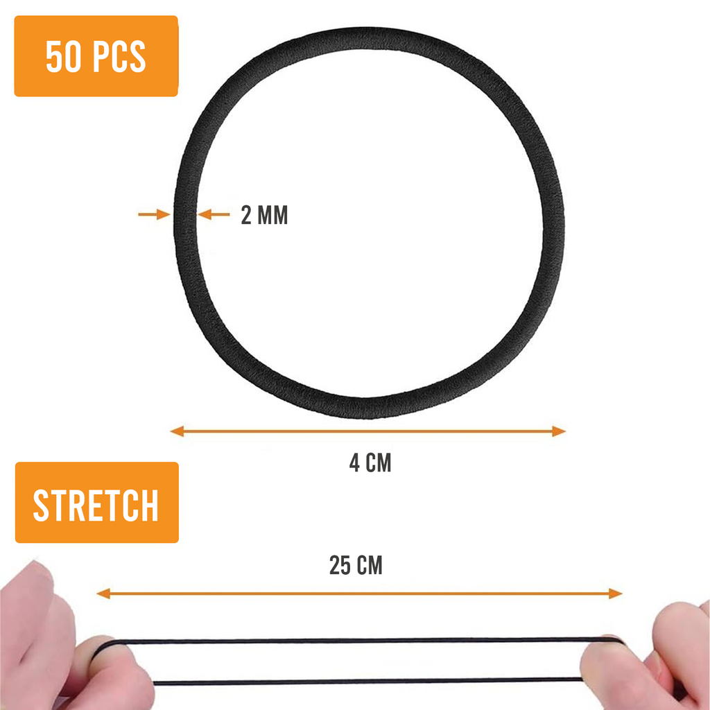 High Elastic Hair Bands, Seamless Soft Hold, Black, Pack of 50