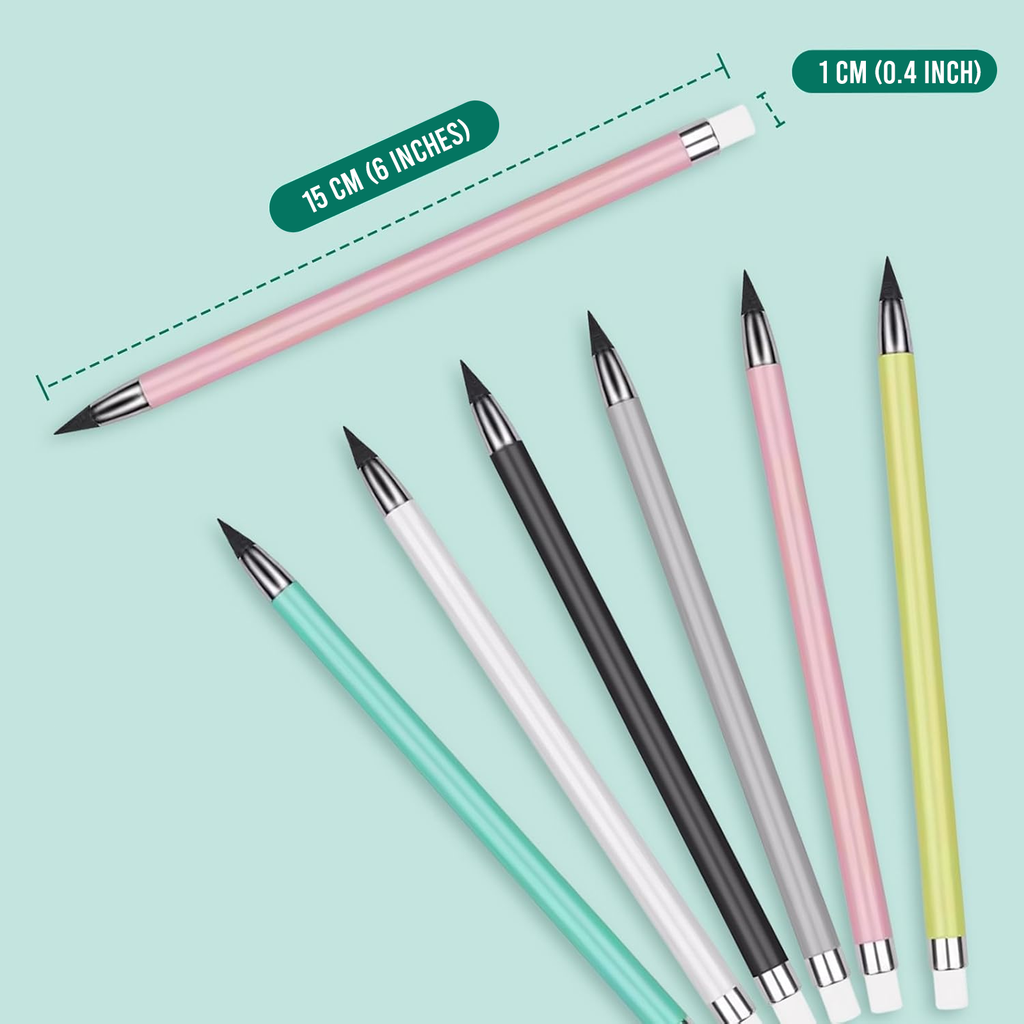 Pencils with Eraser, Reusable Inkless Design, Pack of 6