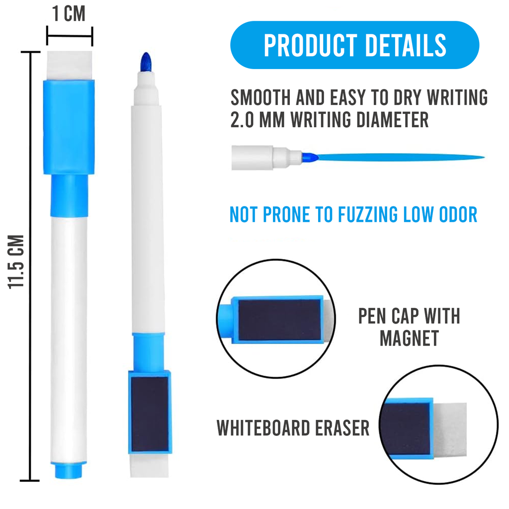 Erasable Magnetic Markers, Reusable Design, Pack of 4