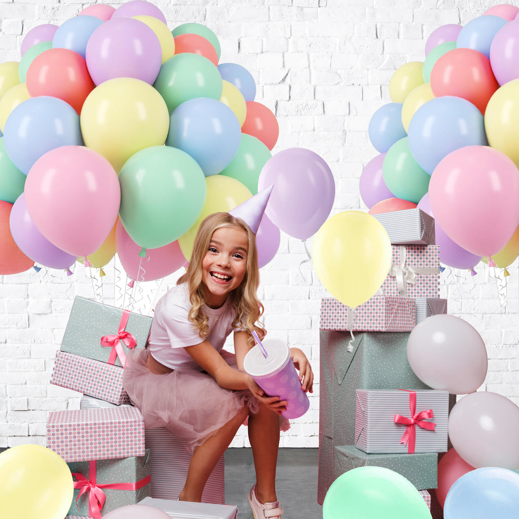 Pastel Latex Balloons with Pink Ribbon, 12 Inch, Pack of 30