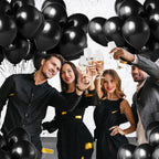 Latex Balloons with Ribbon, Black, 12 Inch, Pack of 50