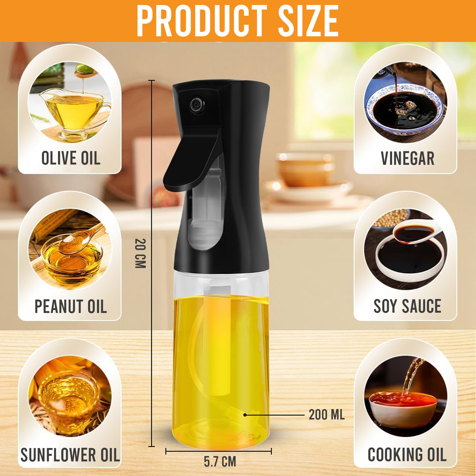 Olive Oil Sprayer for Cooking, Manual Spray Bottle, 200ml