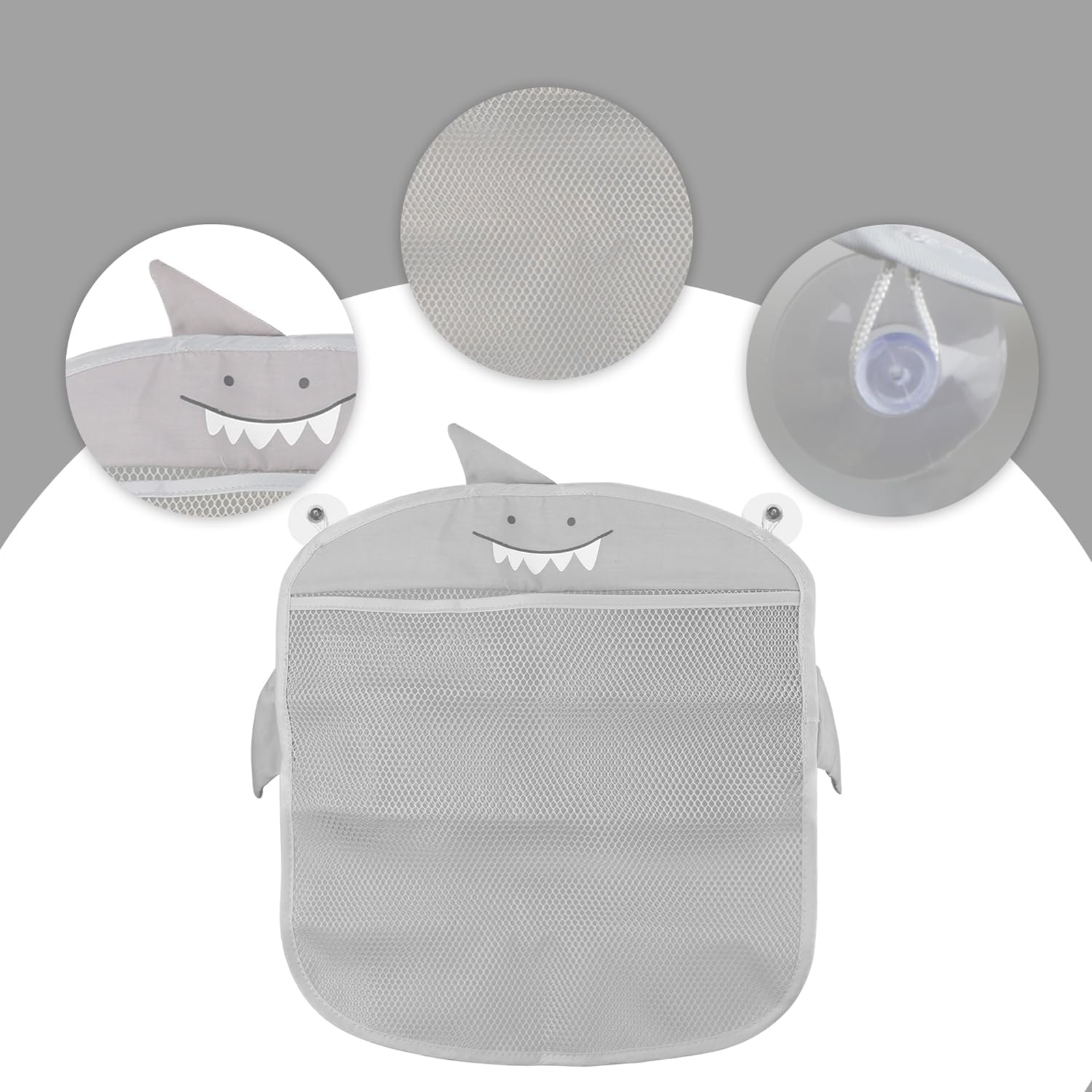 Shark Bath Toy Organizer, Hanging Mesh Storage Net, Grey, Pack of 1