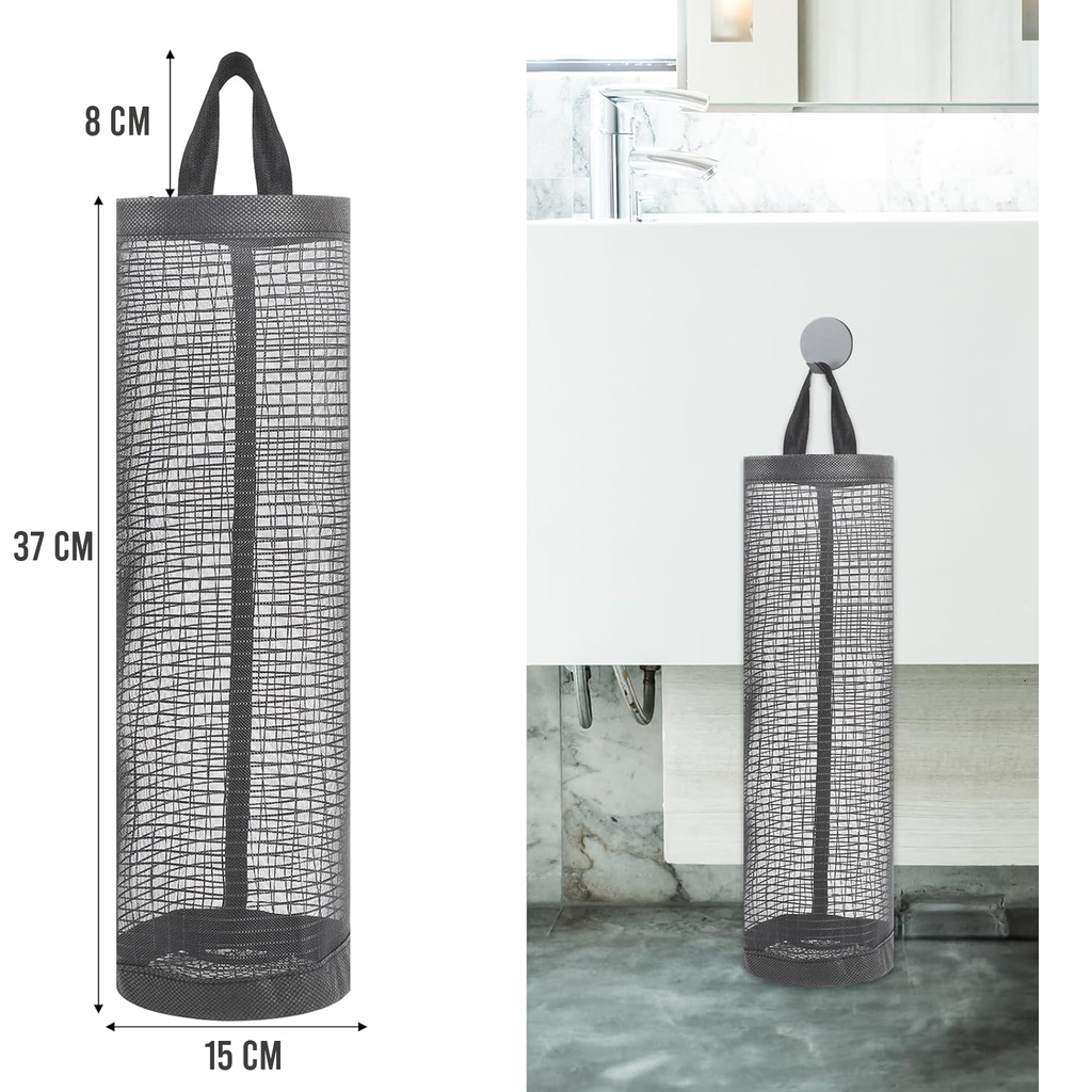 Wall Mounted Foldable Plastic Bag Holder, Reusable Storage Rack, Black, Pack of 1