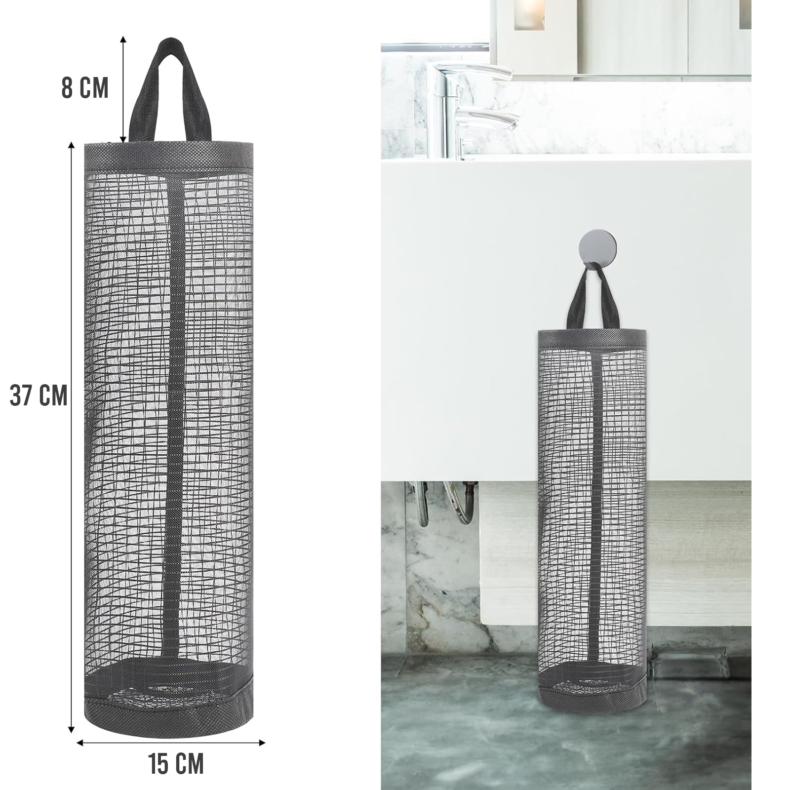 Wall Mounted Foldable Plastic Bag Holder, Reusable Storage Rack, Black, Pack of 1