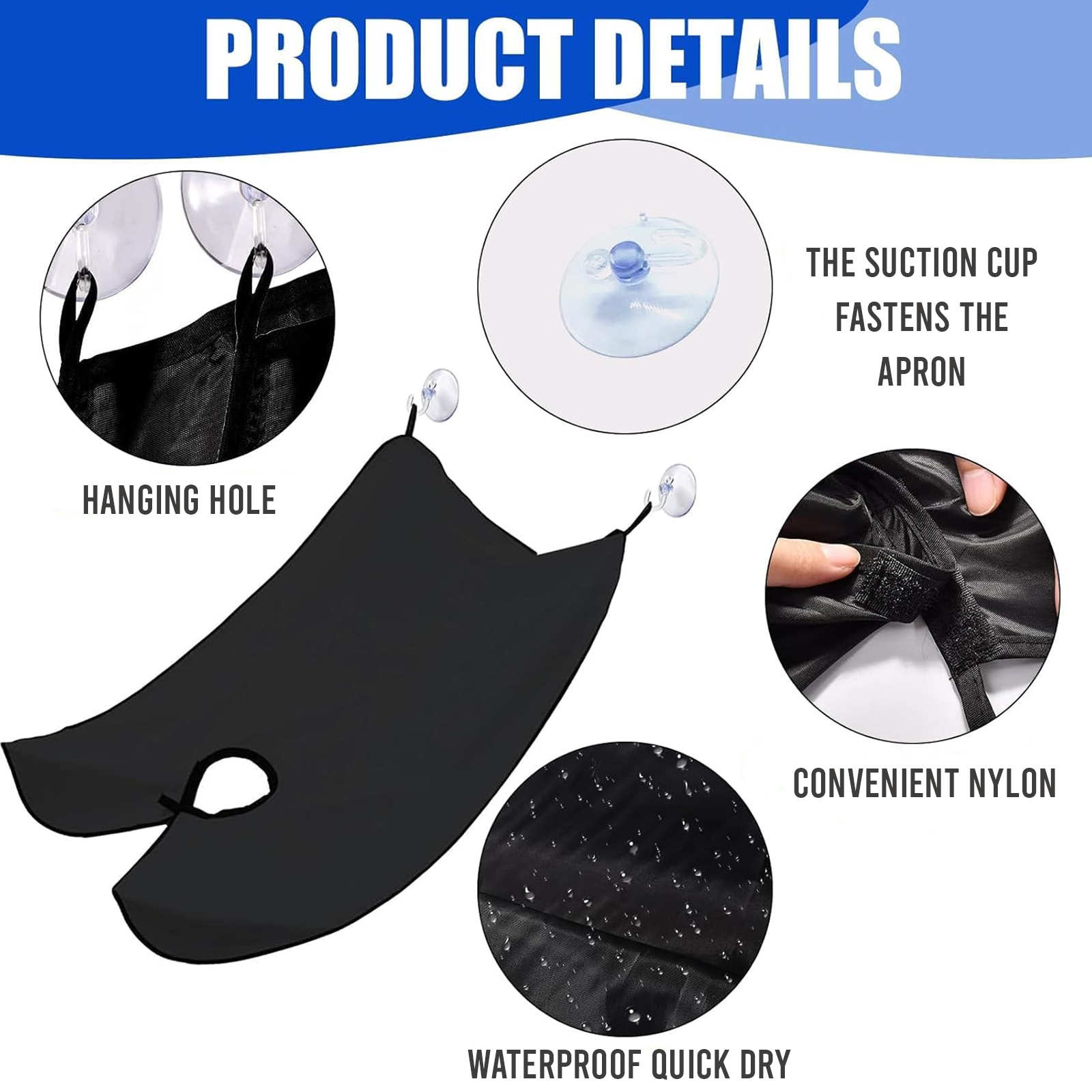 Beard Shaving Apron Cape, Waterproof Hair Catcher, Black
