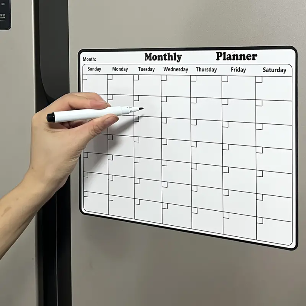 Magnetic Dry Erase Calendar for Refrigerator, Whiteboard with Learning Schedule, Pack of 1