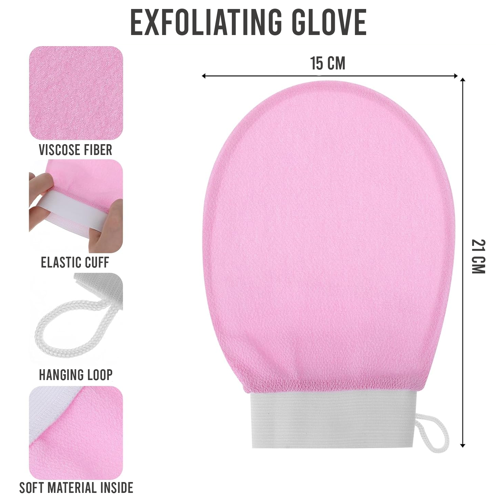 Deep Exfoliating Mitt, Viscose Fibre Scrub, Baby Pink, Pack of 1