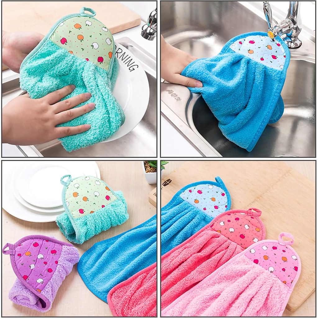 Coral Fleece Fingertip Towels with Hanging Loop, Soft & Absorbent, Pack of 3