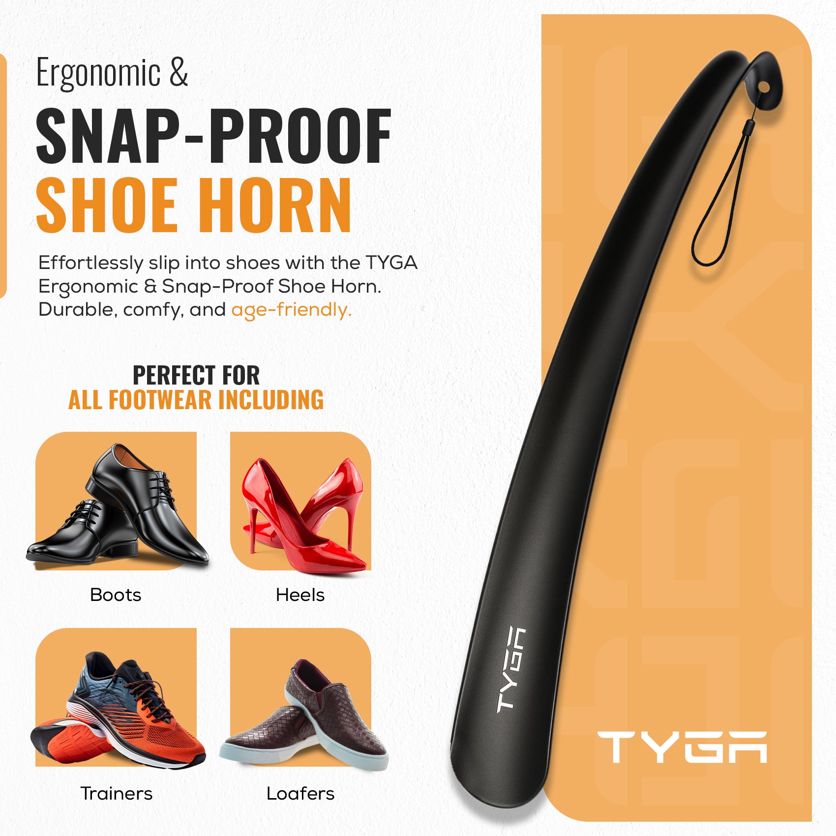 Long Handled Plastic Shoe Horn, Snap Proof, 43cm