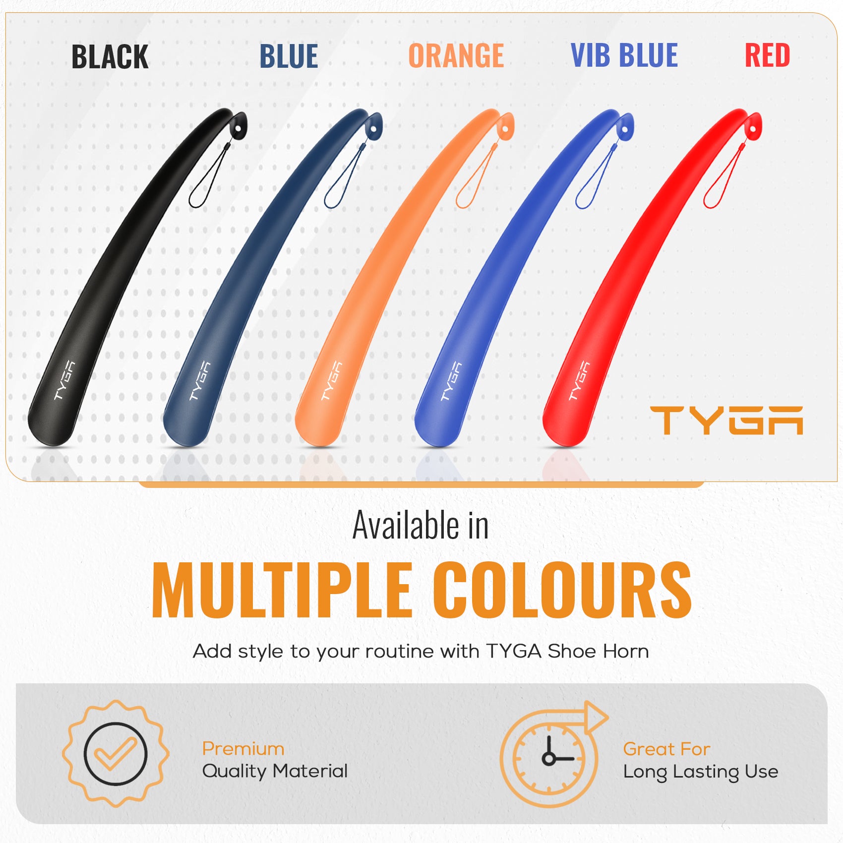 Long Handled Plastic Shoe Horn, Snap Proof, 43cm
