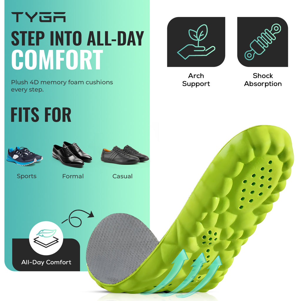 Breathable Memory Foam Insoles, 4D Comfort, Shock Absorption