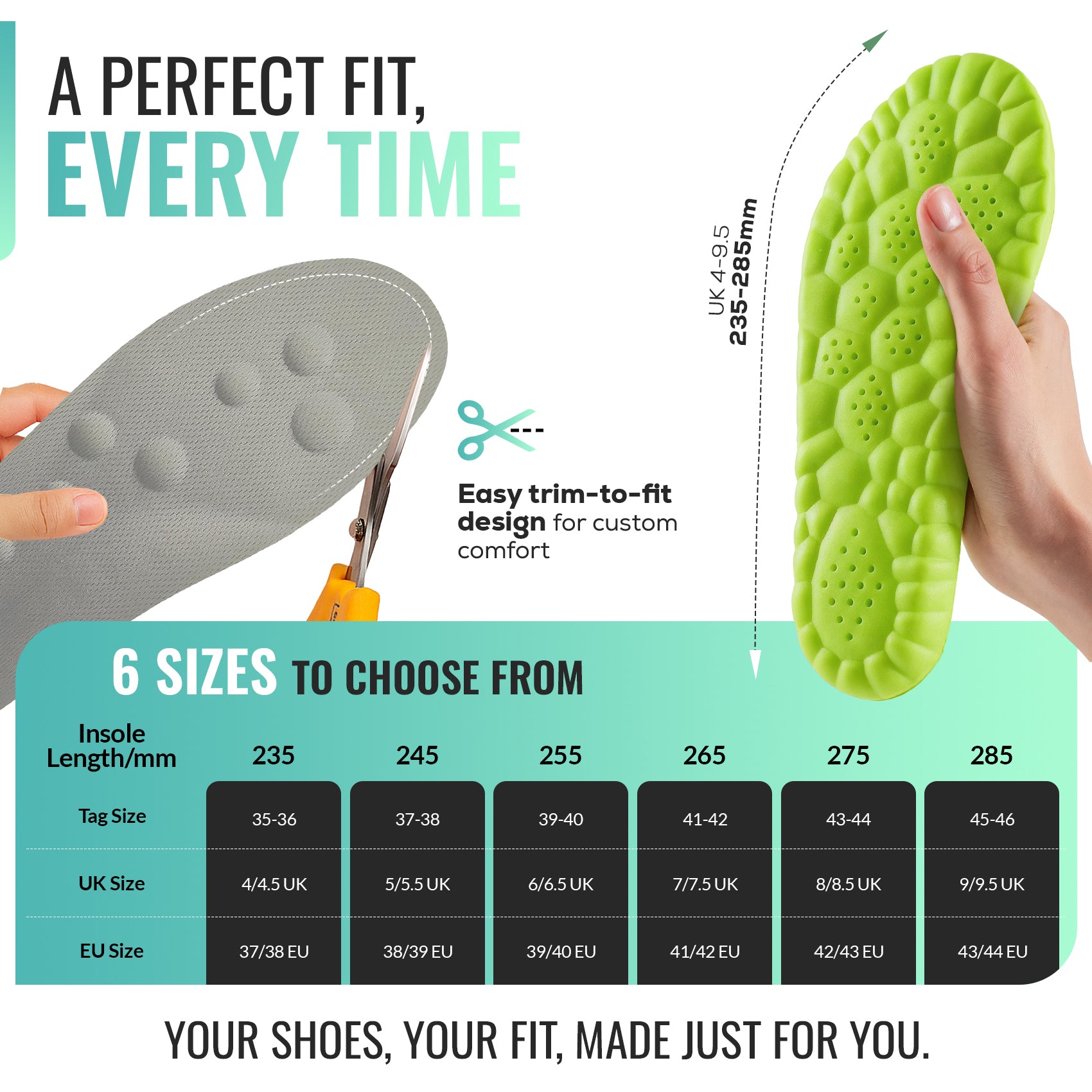Breathable Memory Foam Insoles, 4D Comfort, Shock Absorption