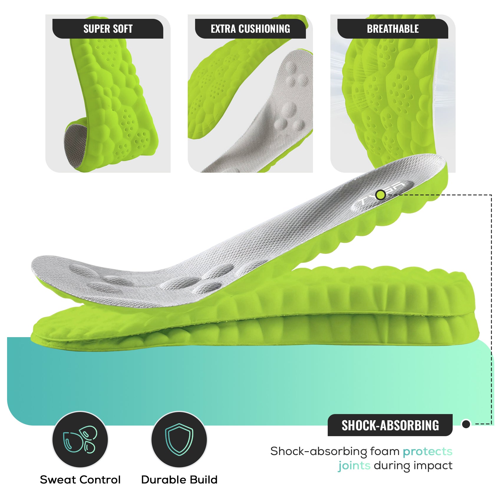 Breathable Memory Foam Insoles, 4D Comfort, Shock Absorption
