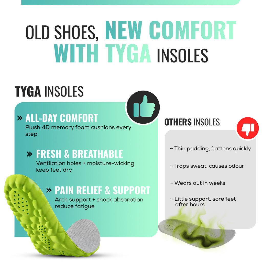 Breathable Memory Foam Insoles, 4D Comfort, Shock Absorption