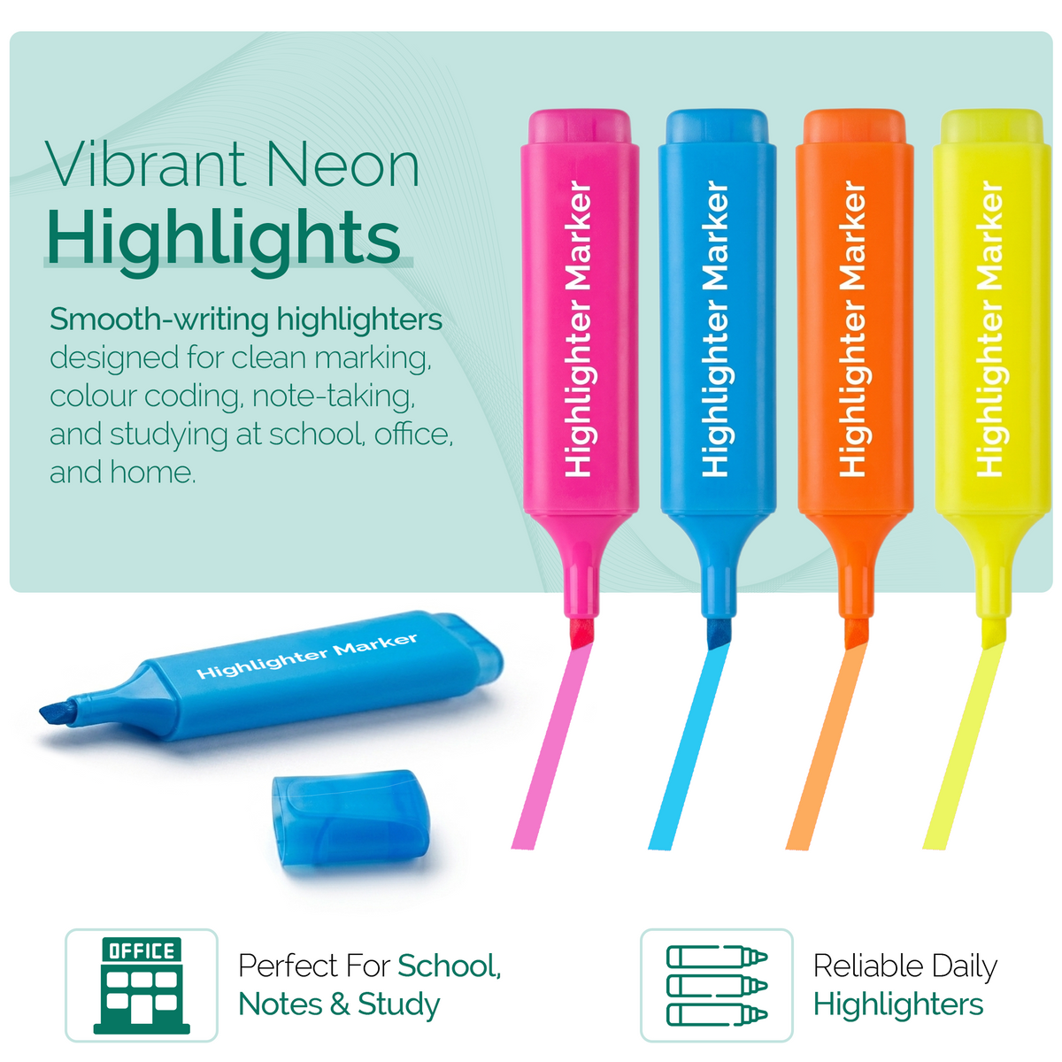 Highlighter Pens, Chisel Tip Assorted Colours, Pack of 4