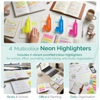 Highlighter Pens, Chisel Tip Assorted Colours, Pack of 4