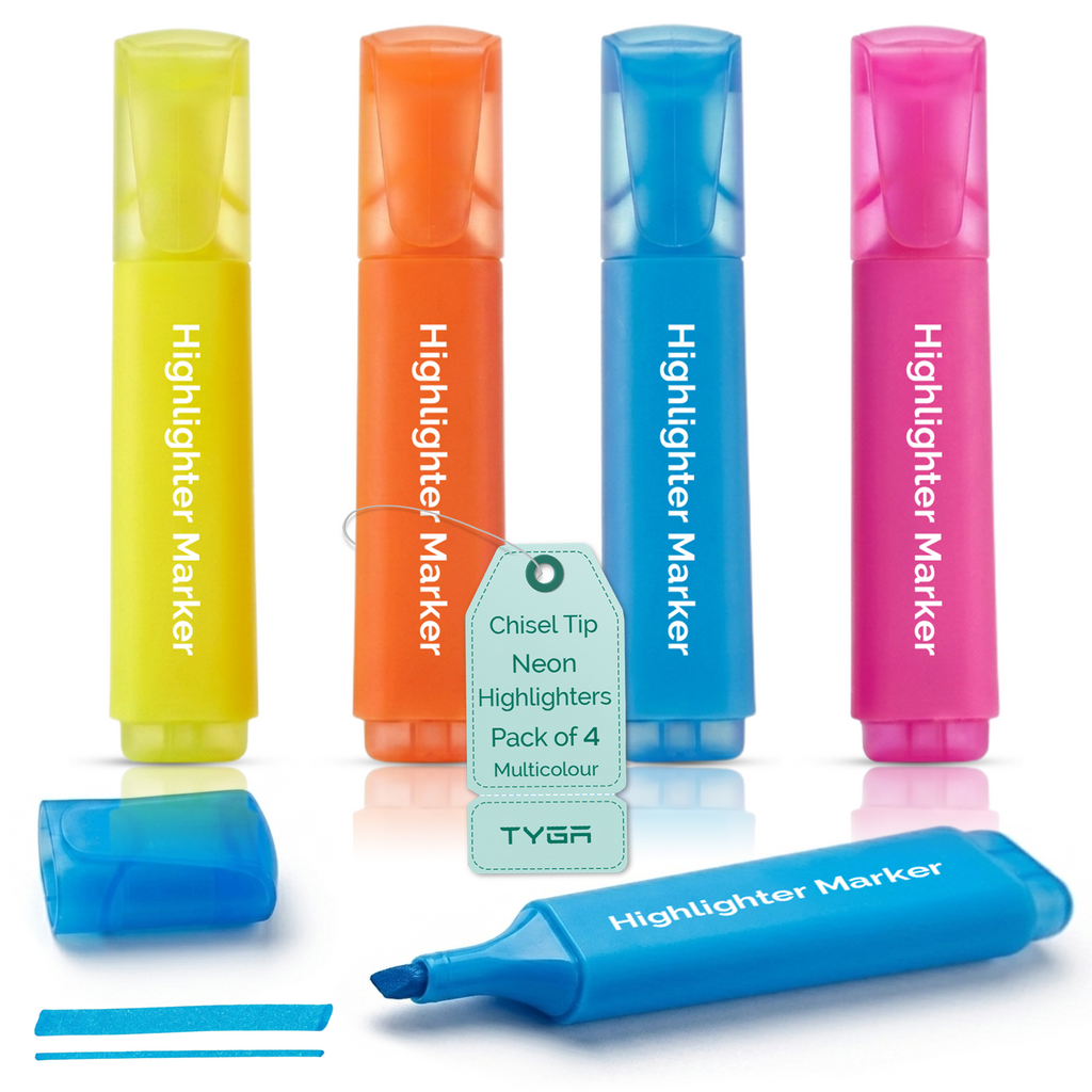 Highlighter Pens, Chisel Tip Assorted Colours, Pack of 4