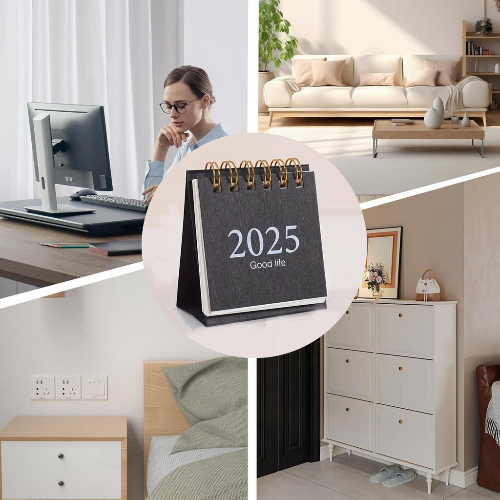 Flip Page Mini Desk Calendar with Memo Pad, Geometric Design, 2025