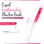 Glass Nail File with Case, Double Sided Precision Filing, Hot Pink