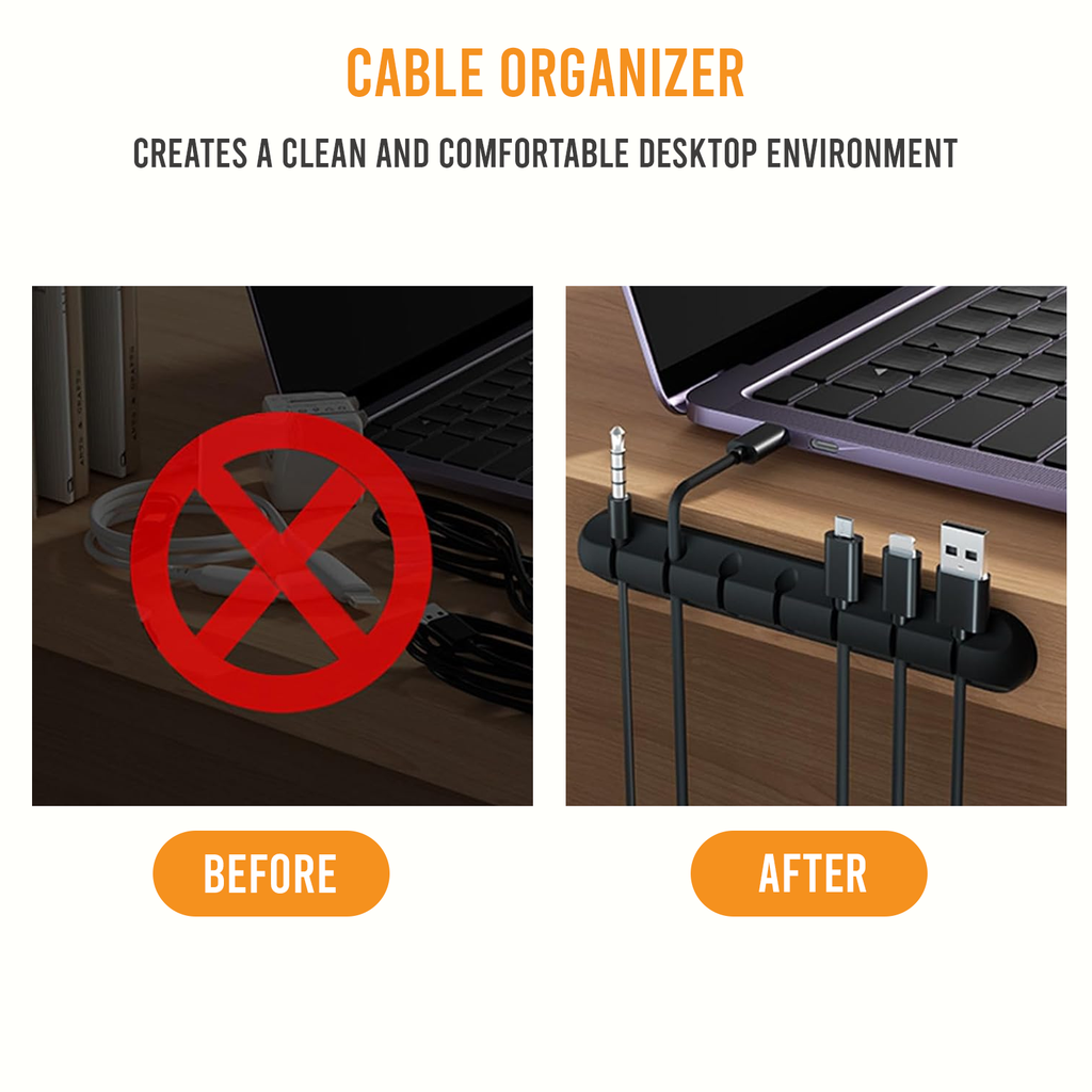 Cable Organiser, 7 Hole Self Adhesive Wire Holder, Black, Pack of 1