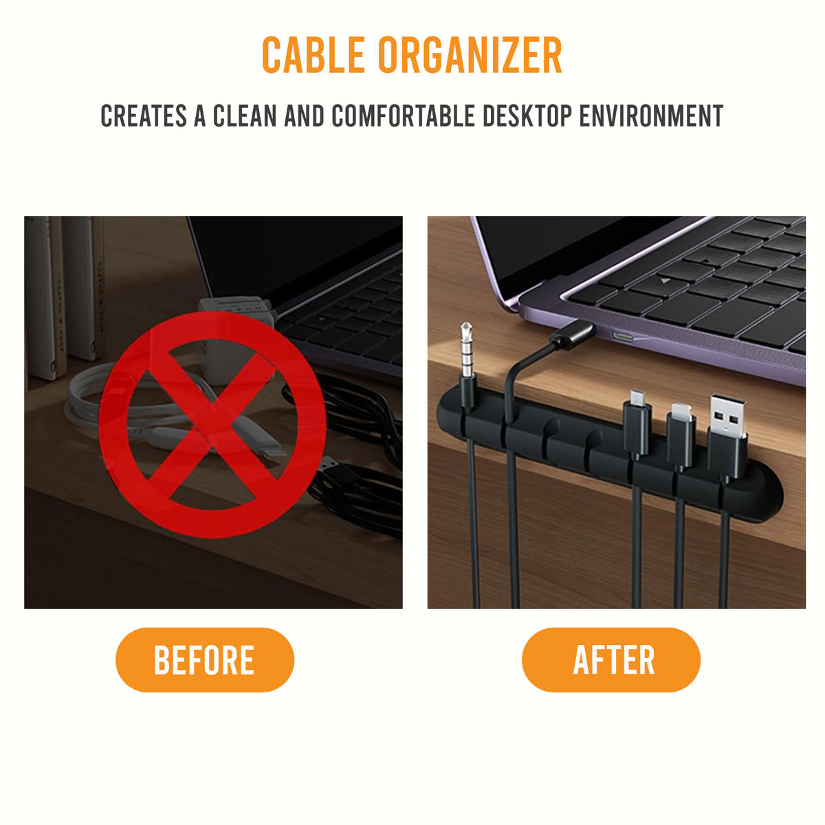 Cable Organiser, 7 Hole Self Adhesive Wire Holder, Black, Pack of 1