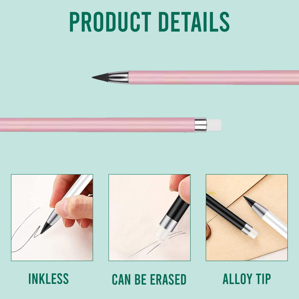 Pencils with Eraser, Reusable Inkless Design, Pack of 6