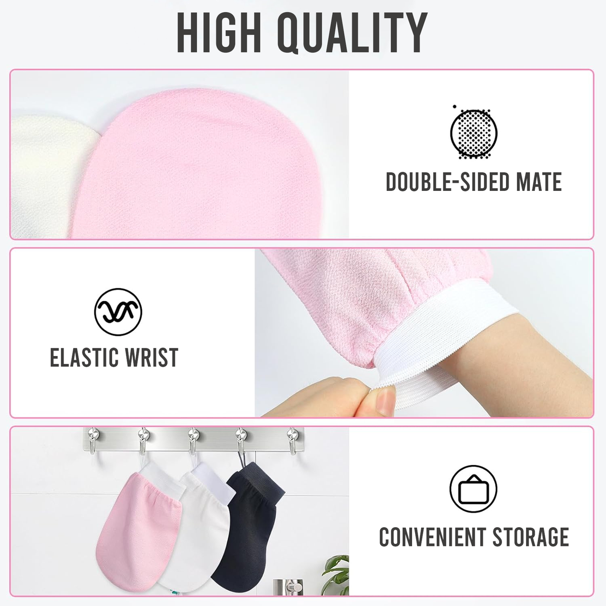 Deep Exfoliating Mitt, Viscose Fibre Scrub, Baby Pink, Pack of 1