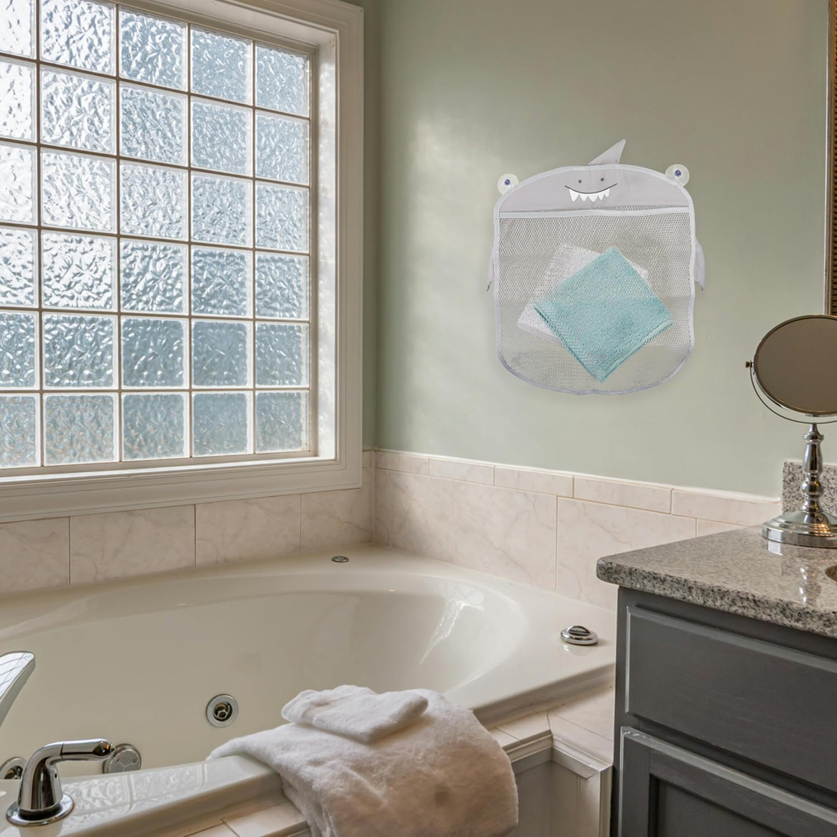Shark Bath Toy Organizer, Hanging Mesh Storage Net, Grey, Pack of 1