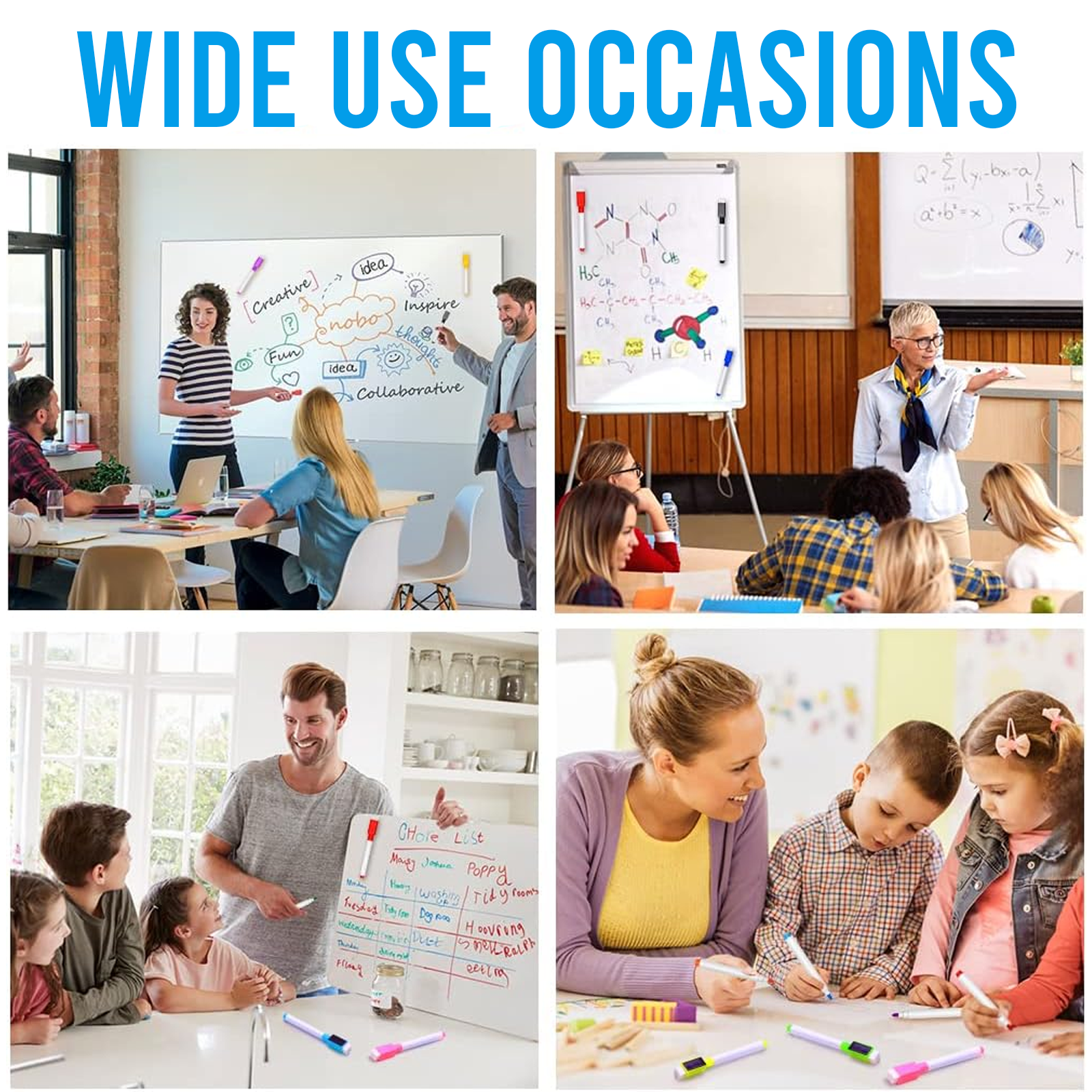 Erasable Magnetic Markers, Reusable Design, Pack of 4