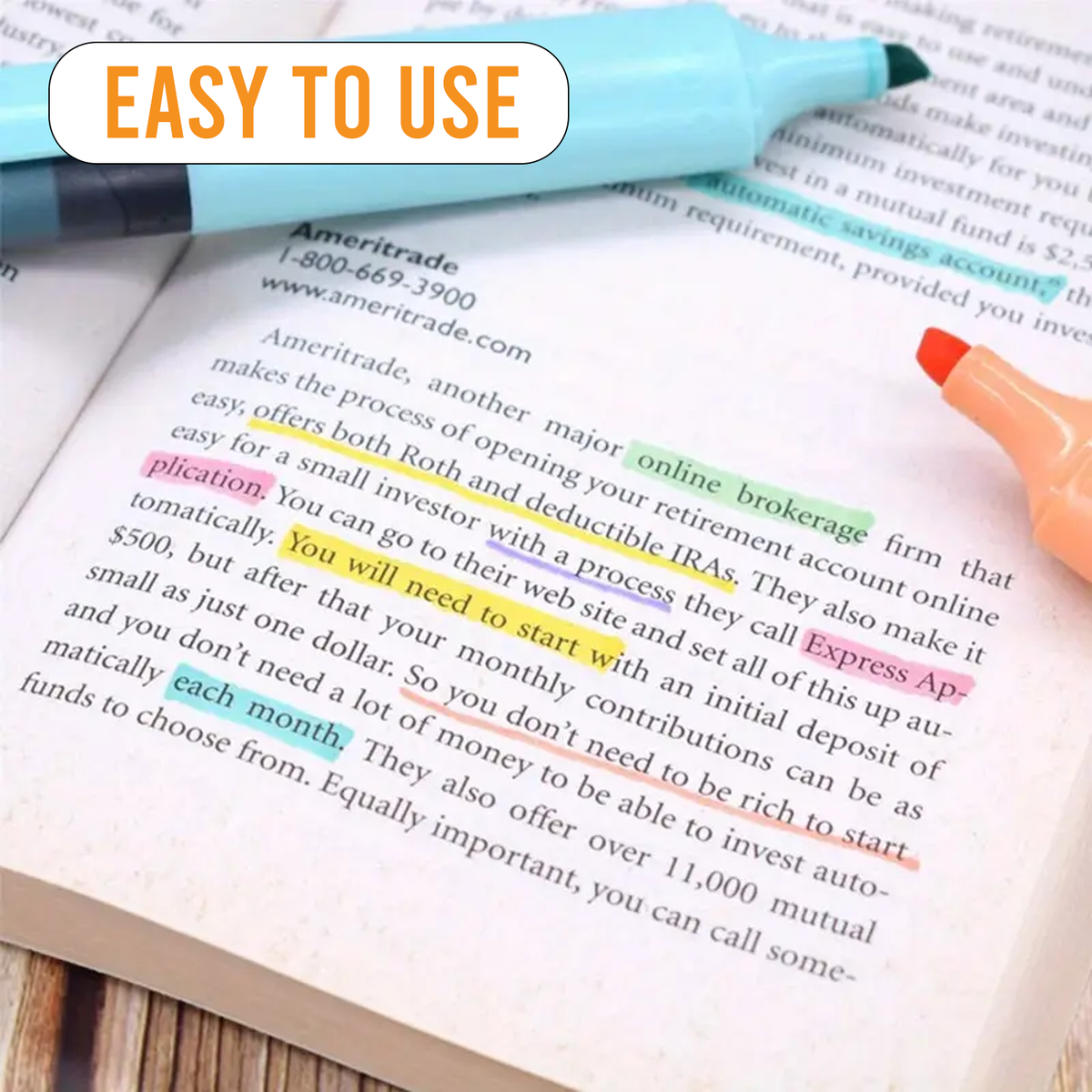 Highlighters, Chisel Tip Marker Pens, Pack of 6